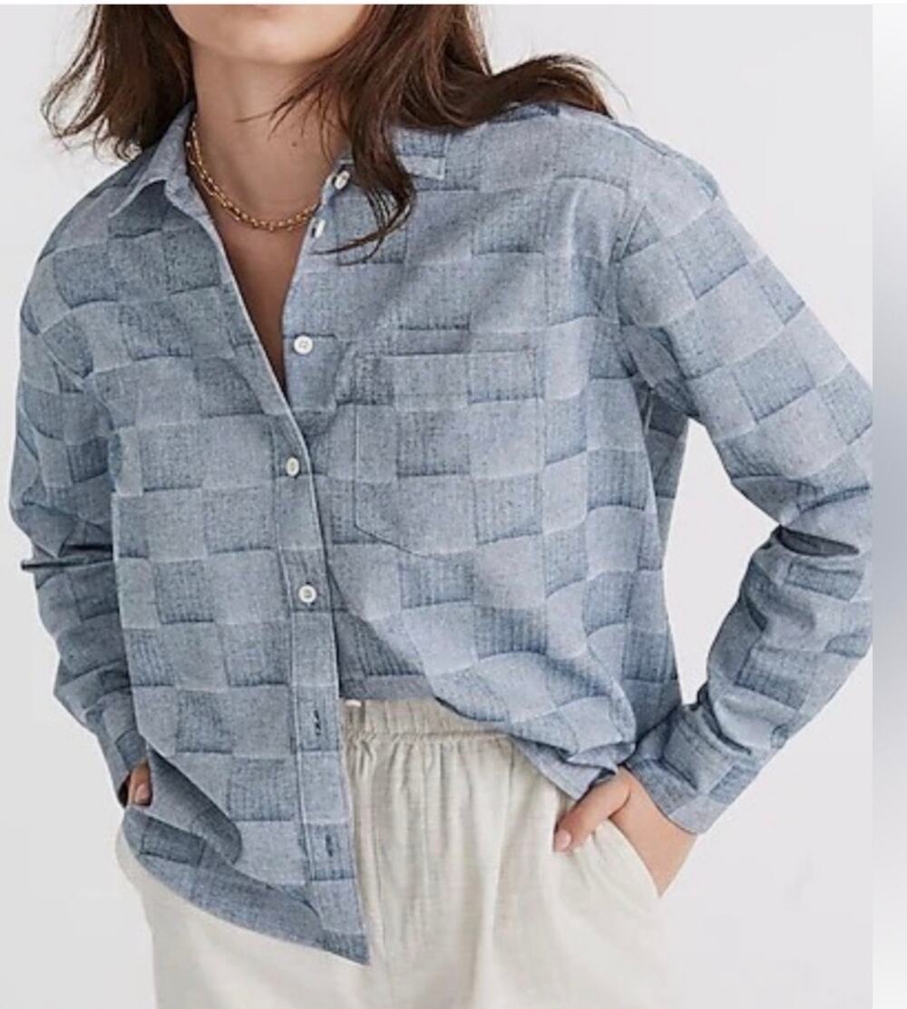 Madewell Kempton Button Up Light Checkered Blue Minimalist Women’s Top XS